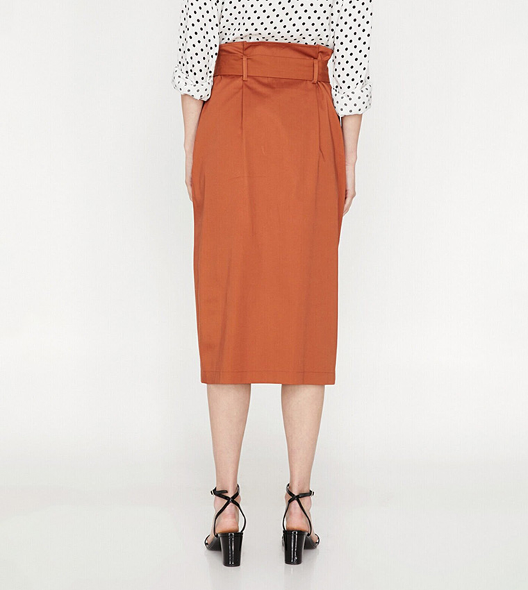 Solid Belted Midi Skirt