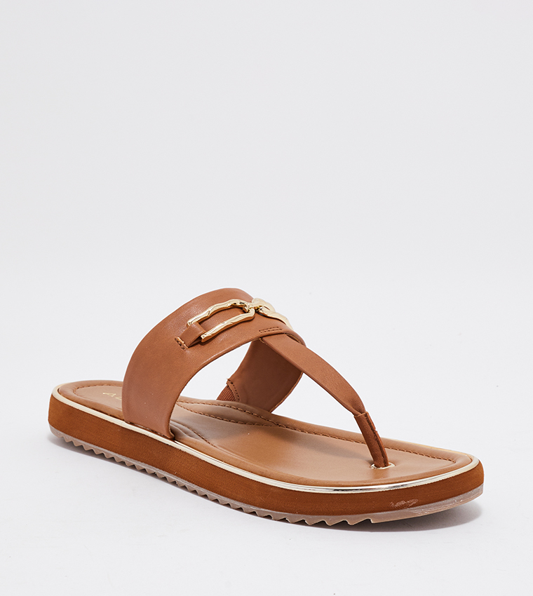 Buy Aldo ENOREL Metal Detail Flat Sandals In Tan 6thStreet Oman