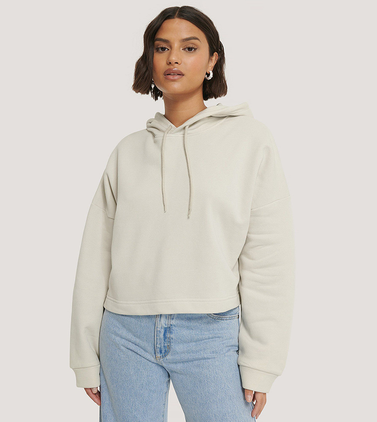 Buy NA KD Basic Cropped Hoodie In Beige 6thStreet UAE