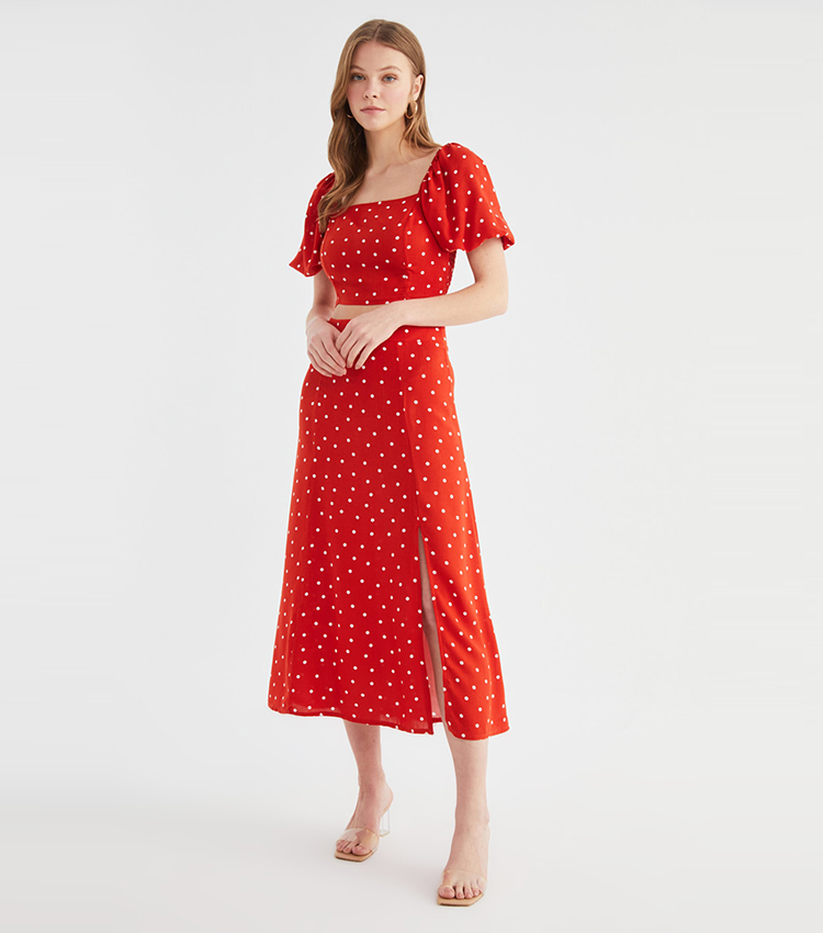 Polka Dot Print Slit Dress