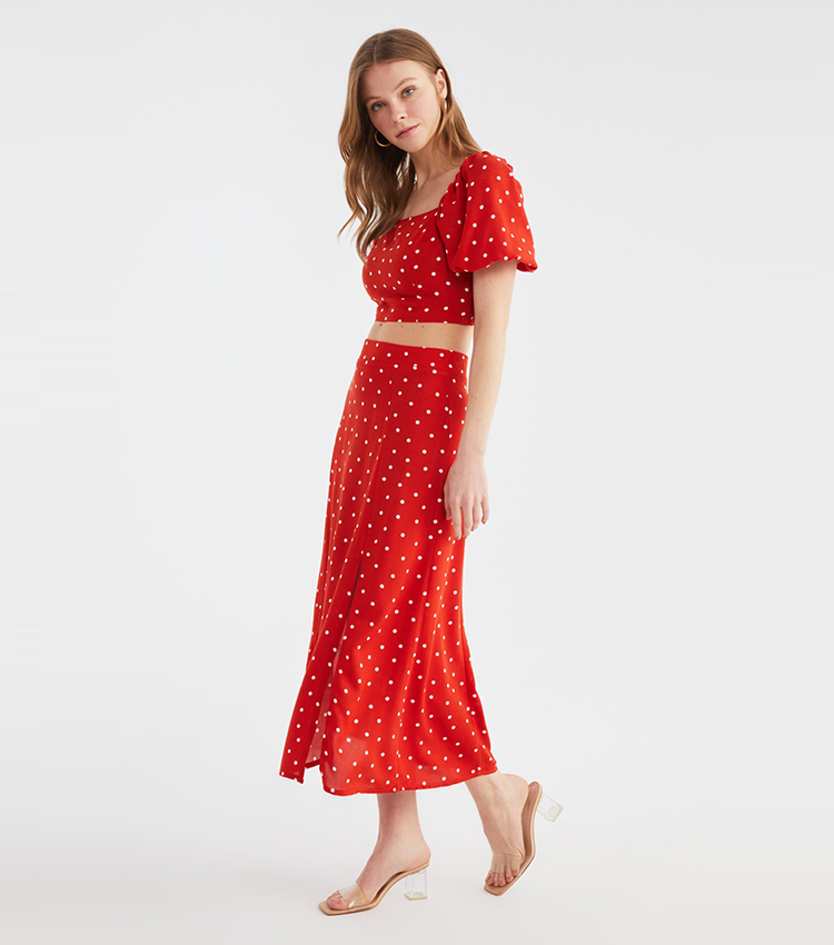 Polka Dot Print Slit Dress