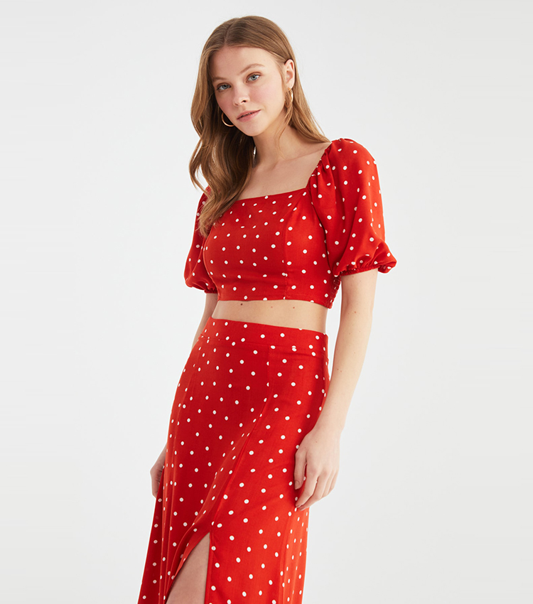 Polka Dot Print Slit Dress