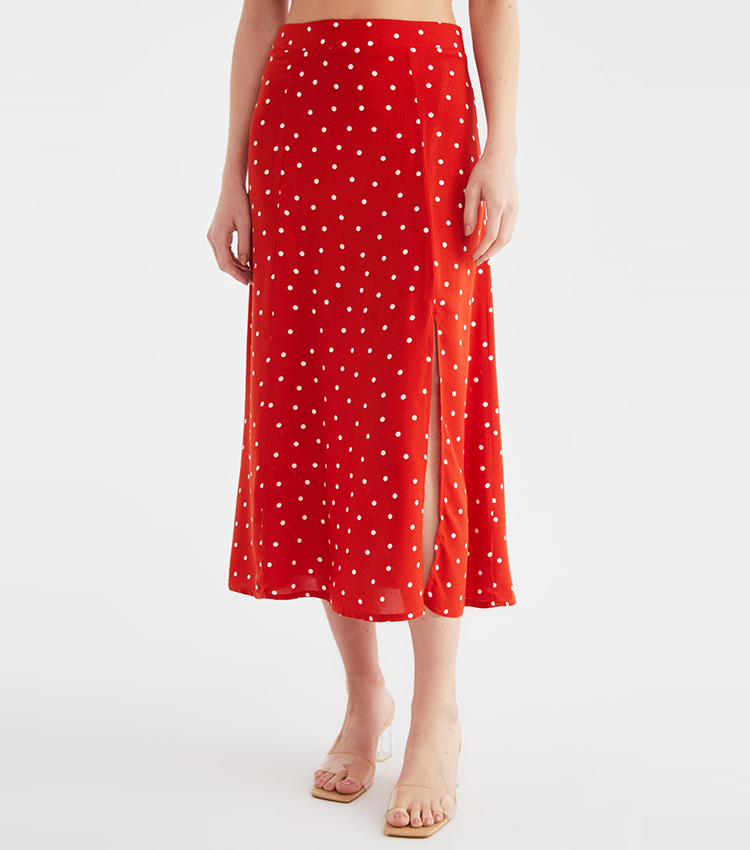 Polka Dot Print Slit Dress