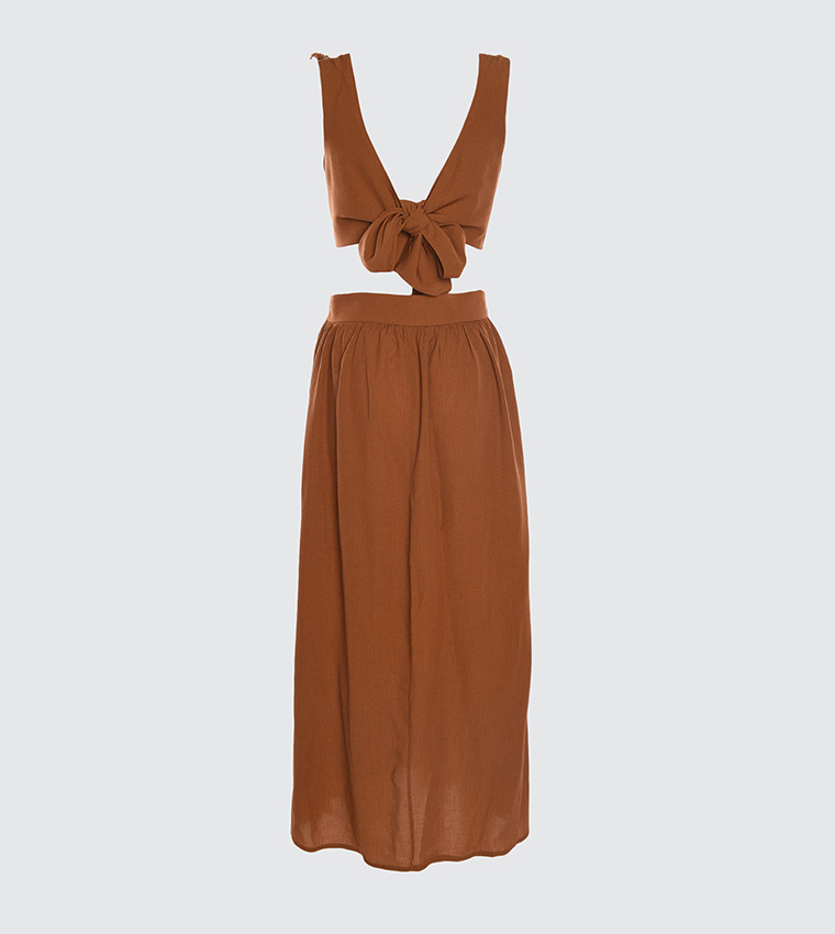 Buy Trendyol Cinnamon Buckle And Tassel Detailed Viscose Beach Dress In Brown 6thStreet Kuwait