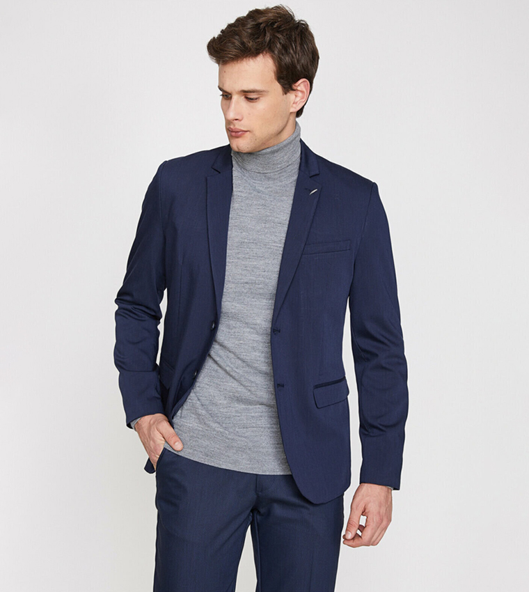 Buy Koton Solid Slim Fit Blazer In Blue | 6thStreet UAE