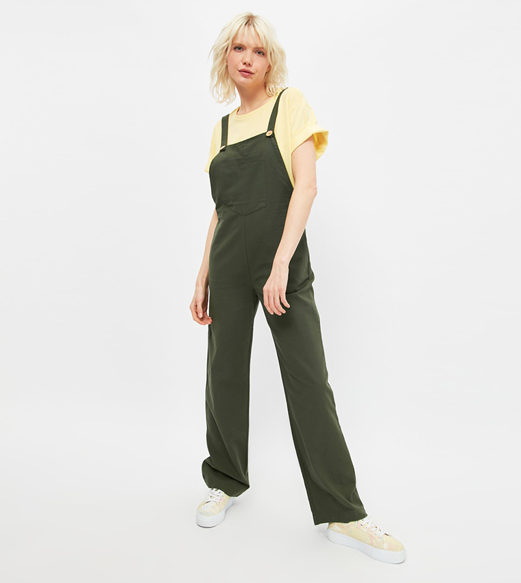 Buy Trendyol Wide Leg Dungaree Jumpsuit In Green | 6thStreet Bahrain