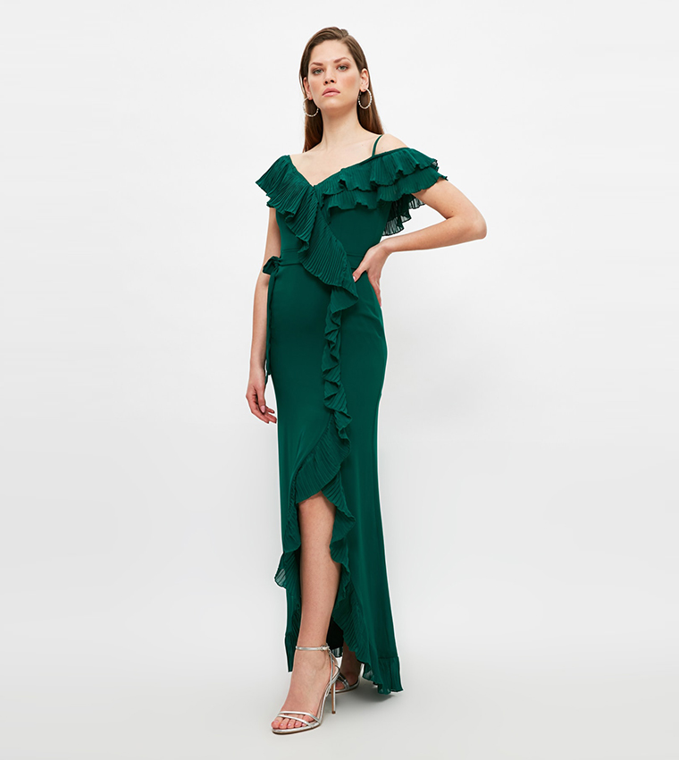 sachin and babi light blue dress Green Velvet Dress Long Sleeve Wedding Gown Lace Neckline: Mermaid Long  Tail Prom, Lace Frill