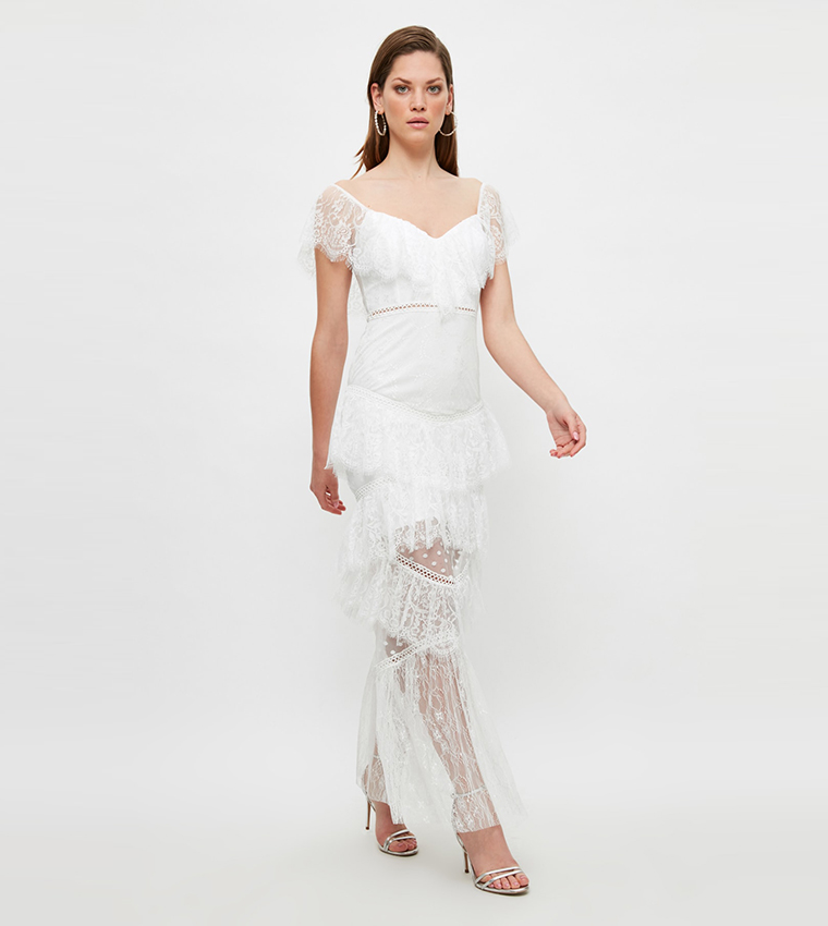 green emerald velvet dress Square Neck White Graduation Dress S / Off White / 93% Polyester 7% Spandex main image 1