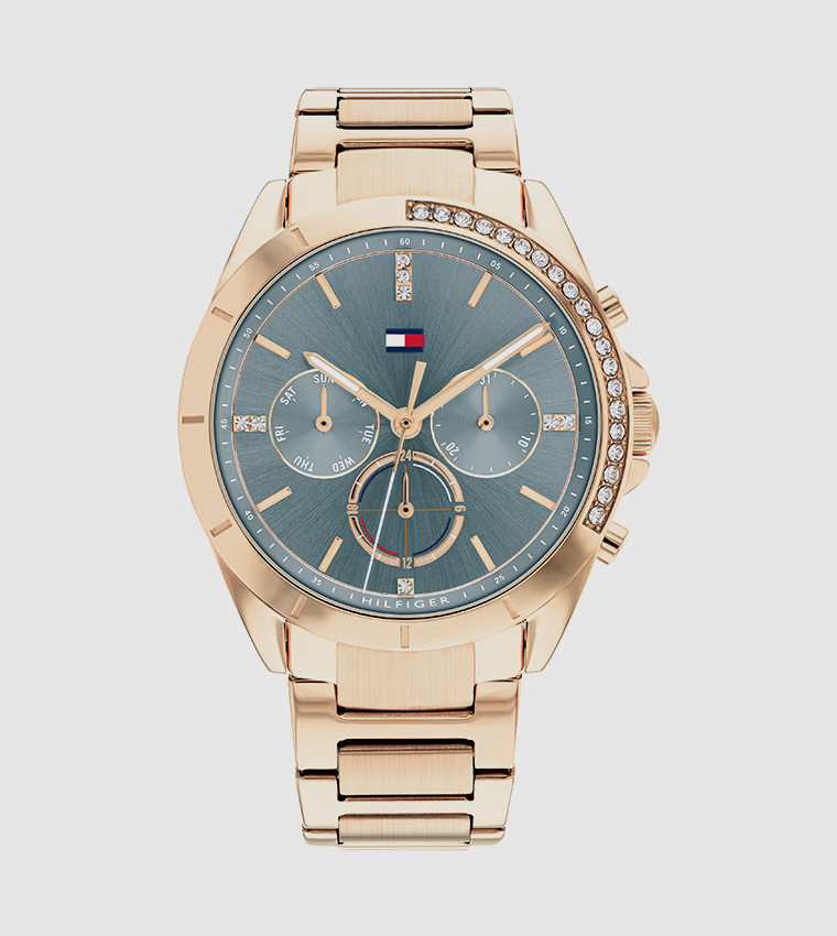 Kennedy Blue Dial Ionic Plated Carnation Steel Analog Watch