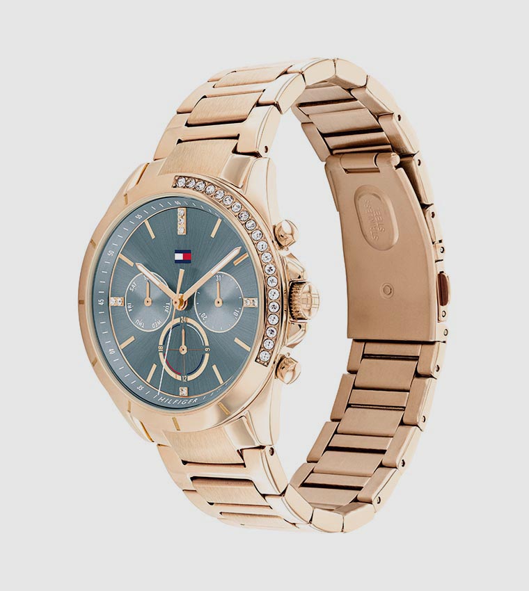 Kennedy Blue Dial Ionic Plated Carnation Steel Analog Watch