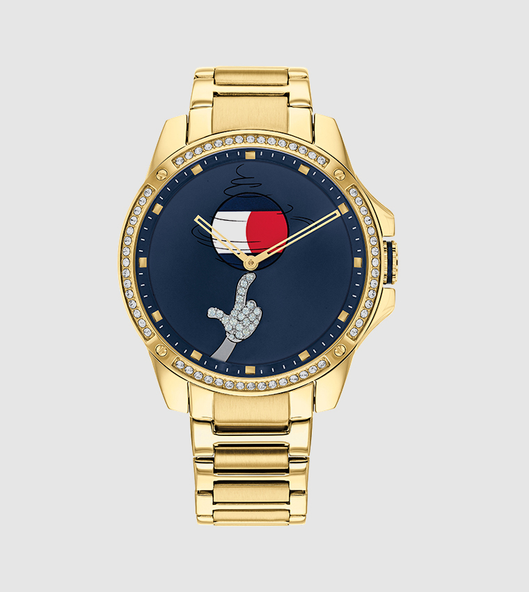 Navy Dial Crystal Detailed Ionic Plated Watch