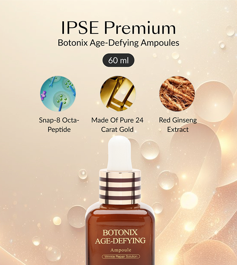 IPSE Korean Premium Botonix Ampoule Face & Neck Serum 60ml - Skin Care Anti Aging Facial Brightening Serum - Reduce Fine Line, Wrinkle with 24k Gold