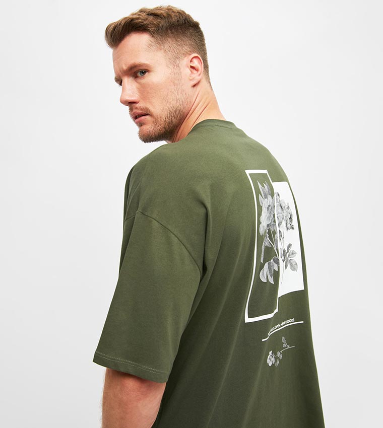 Buy Trendyol Printed Oversized T Shirt In Khaki