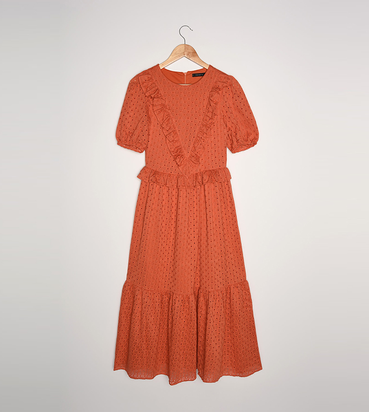 Camel Frilly Broder Dress