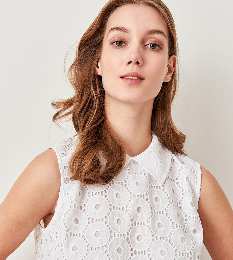 White Embroidered Crop Top One Size