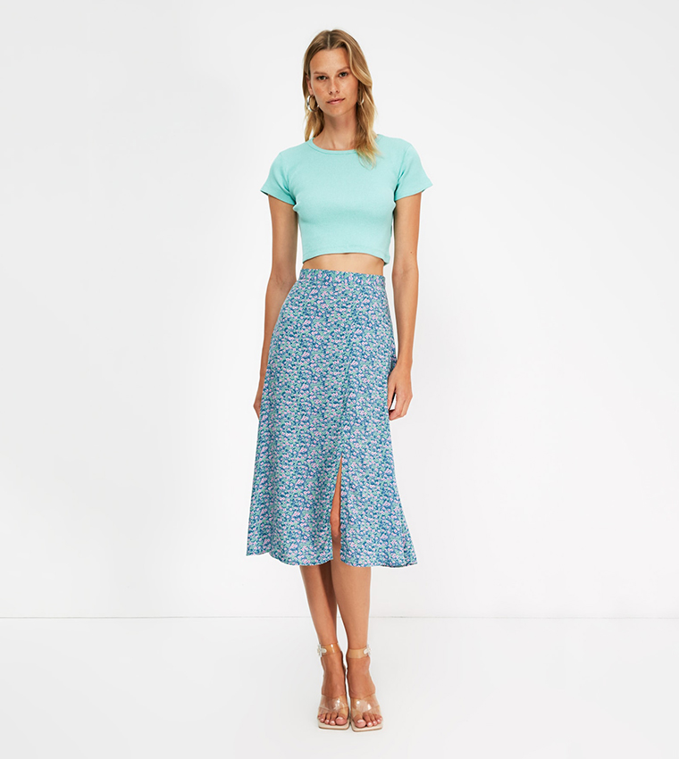 Floral midi skirt a line best sale