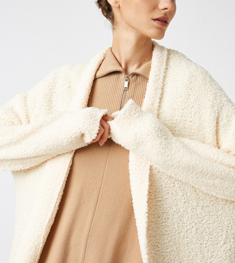 Mayoral Zip Up Furry Cardigan in Chickpea