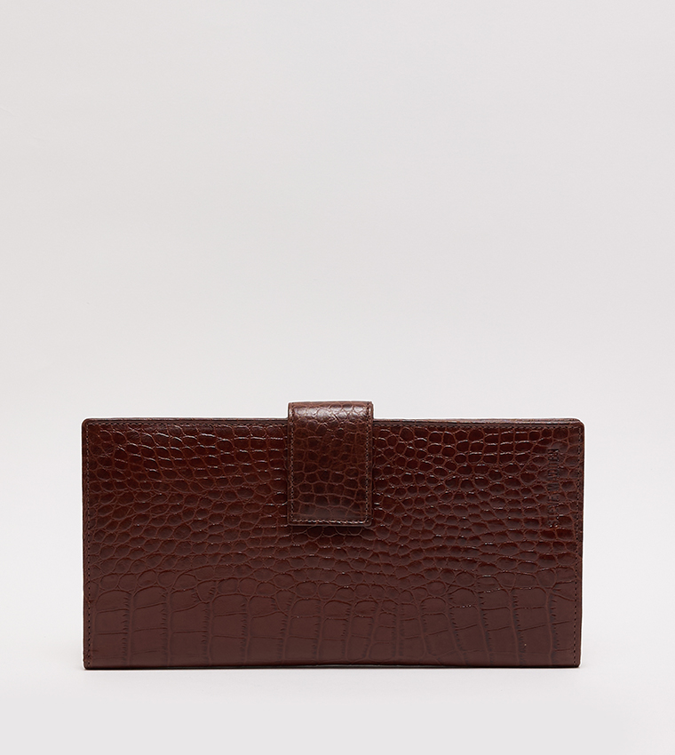 Textured Snap Closure Long Wallet