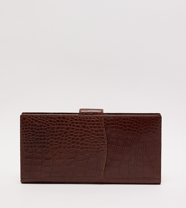 Textured Snap Closure Long Wallet