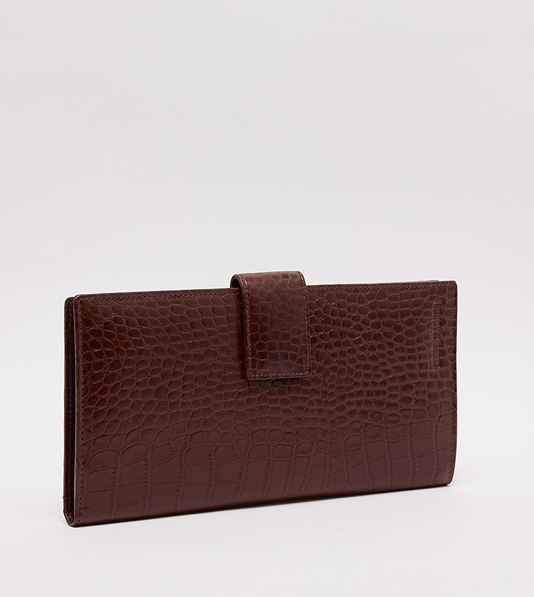 Textured Snap Closure Long Wallet