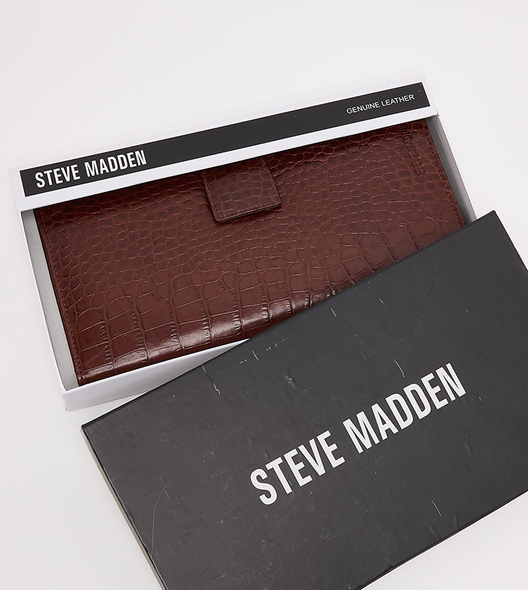 Textured Snap Closure Long Wallet
