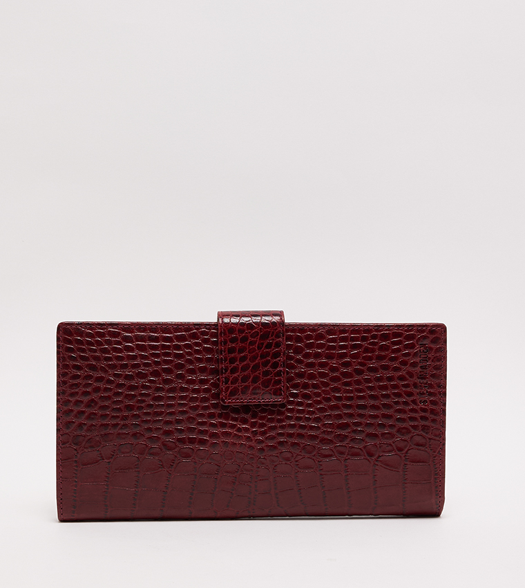 Textured Snap Closure Long Wallet
