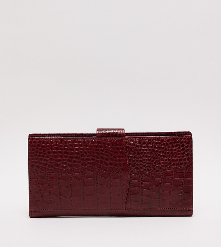 Textured Snap Closure Long Wallet