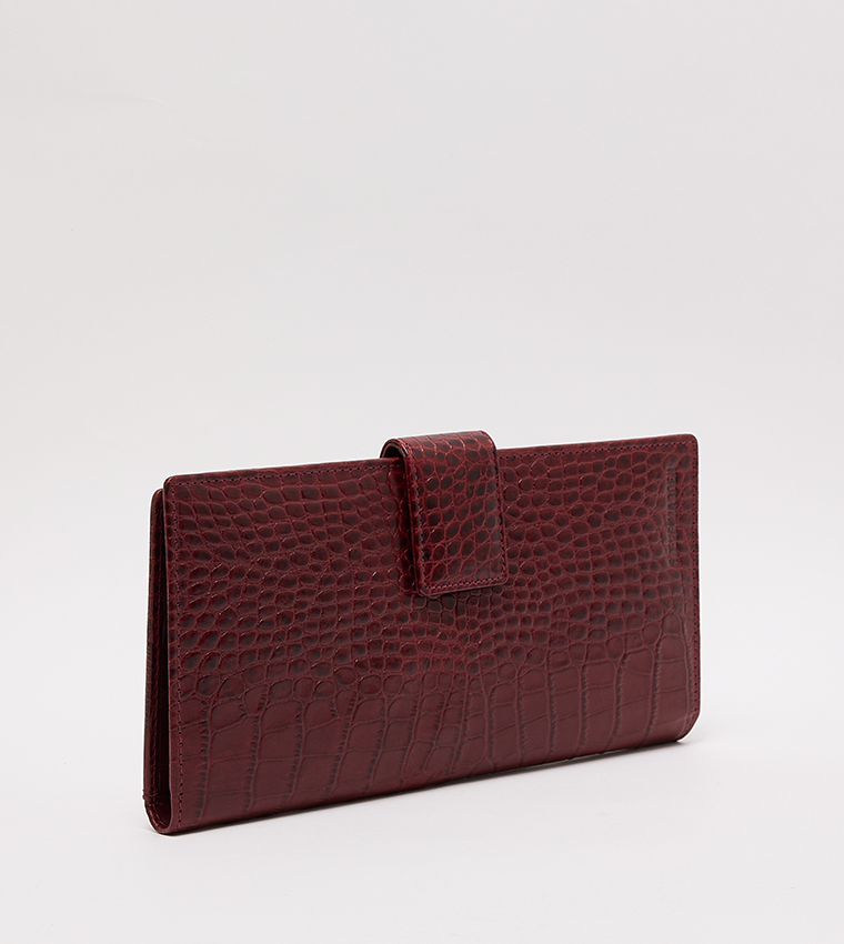 Textured Snap Closure Long Wallet