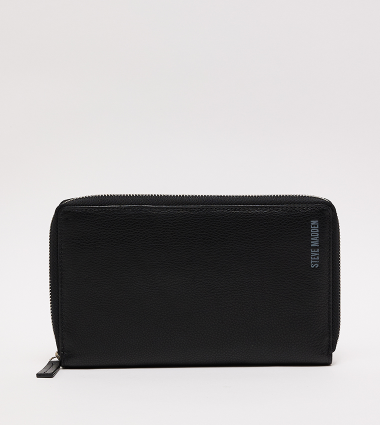 Portafoglio Con Cinturino Da Polso Steve Madden - In Ecopelle Saffiano, Chiusura Zip, Colore Nero, Dimensioni 20,3x10,8x2,5 Cm