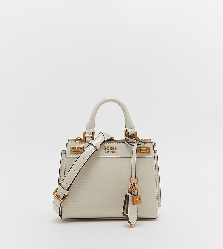 GUESS Katey Croc Luxury Satchel Bag, White
