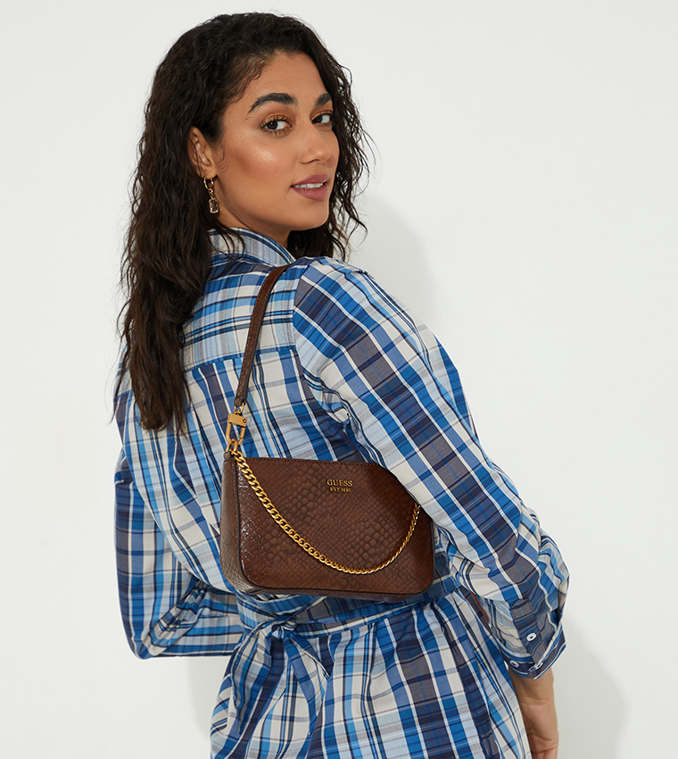 Buy Guess Katey Logo Detailed Mini Shoulder Bag In Brown