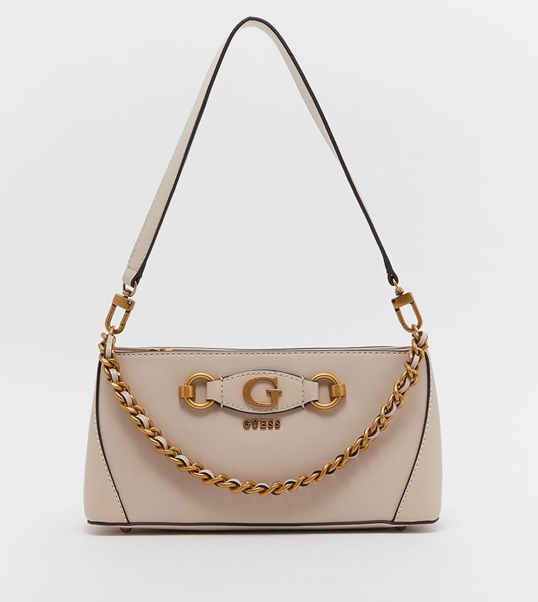 Buy Guess Izzy Logo Detailed Shoulder Bag In Beige | 6thStreet Kuwait