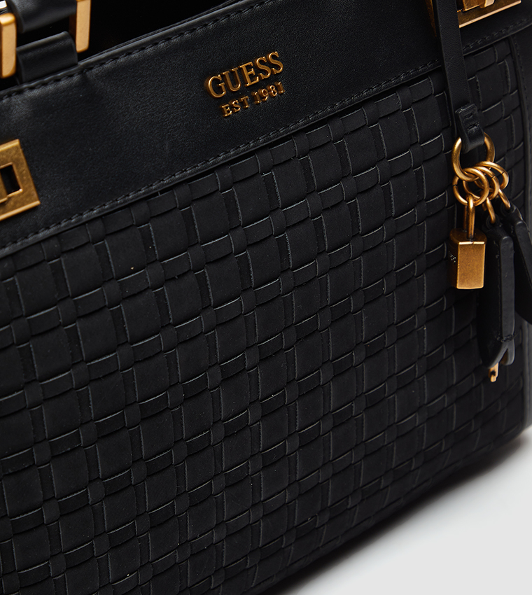 Buy Guess Katey Logo Detailed Luxury Satchel In Black