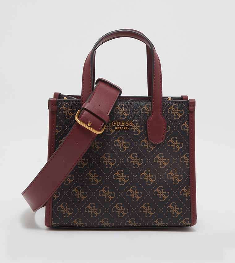 Buy Guess Silvana Logo Detailed Mini Tote Bag In Brown Buy Guess Silvana Logo Detailed Mini Tote Bag In Brown