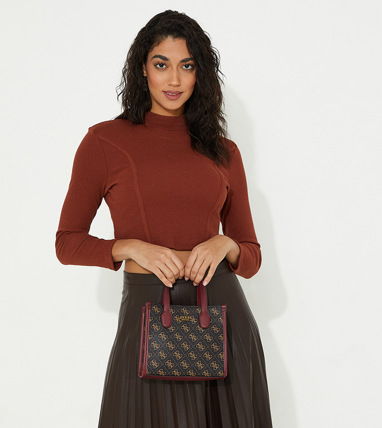 Guess Silvana Mini Woven Handbag Brown