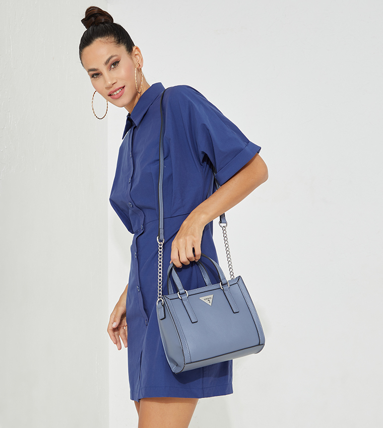 Buy Guess Evanston Logo Detailed Satchel Bag In Grey 6thStreet Saudi