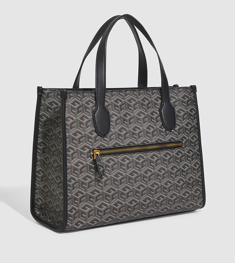 Buy Guess Monogram Patterned Mini Tote Bag In Black | 6thStreet UAE