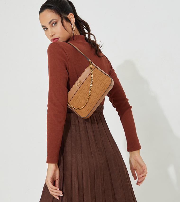 GUESS Katey Mini Zip Top Shoulder Bag, Brown