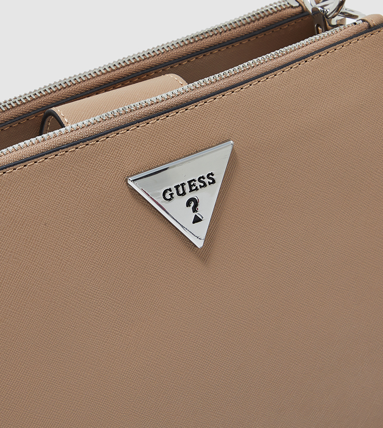 Buy Guess BRISBIN Logo Detailed Satchel Bag In Beige | 6thStreet Qatar