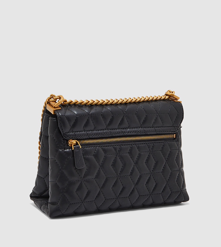 Guess Elenia Mini Black Quilted Crossbody Bag