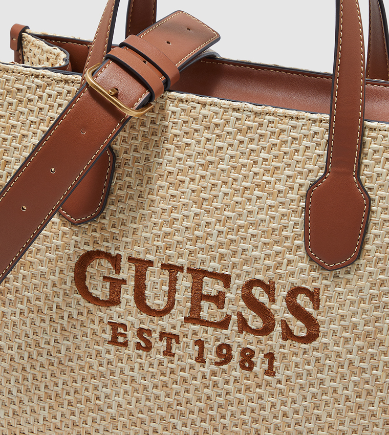 Buy Guess SILVANA Logo Embroidered Tote Bag In Brown