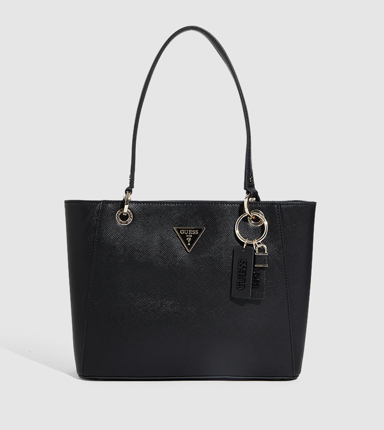 Buy Guess Logo Detailed Textured Tote Bag In Black | 6thStreet UAE