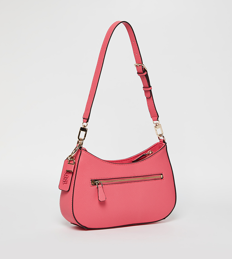 Coral Leather-Look Asymmetric Top Handle Bag