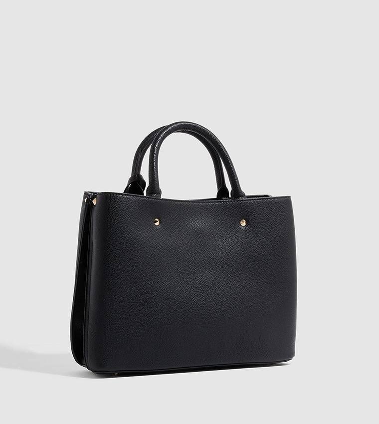 Logo Detail Textured Satchel Bag