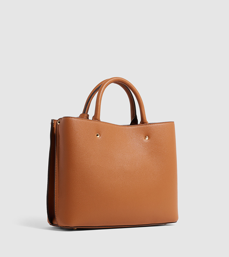 Logo Detail Textured Satchel Bag