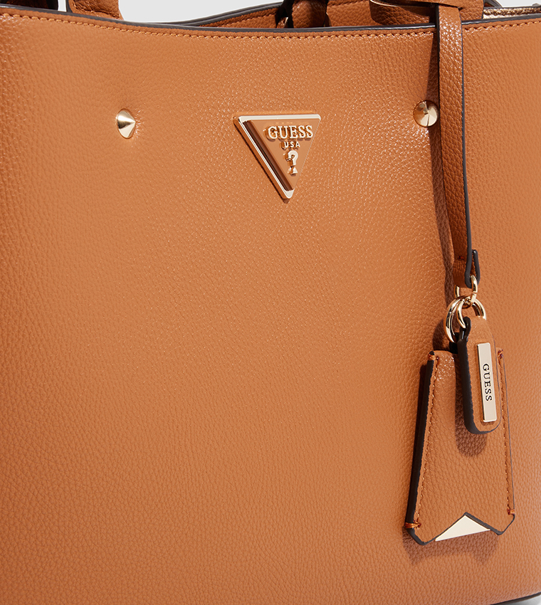 Logo Detail Textured Satchel Bag