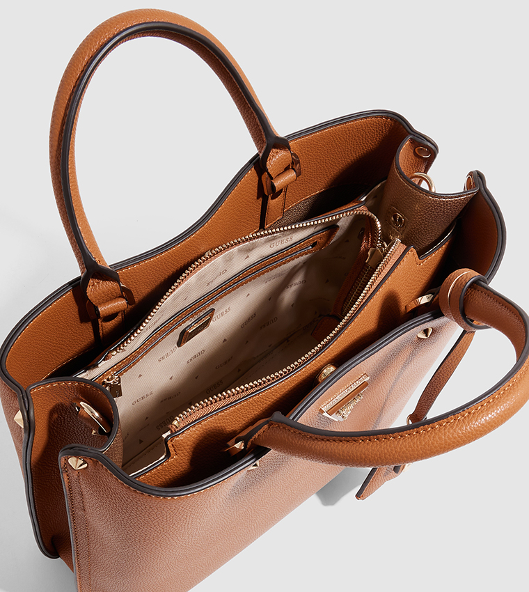 Logo Detail Textured Satchel Bag
