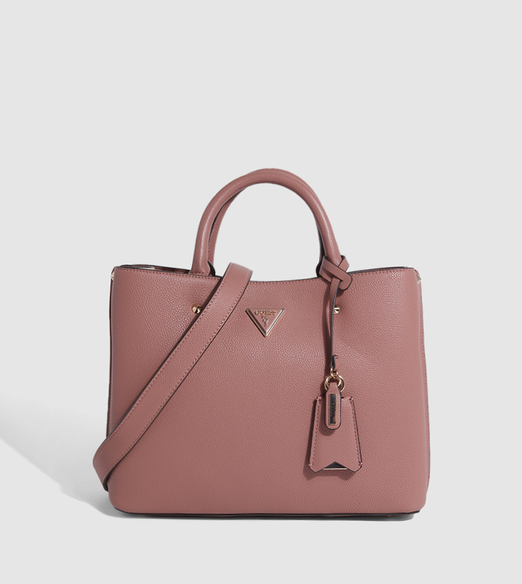 Logo Detail Textured Satchel Bag