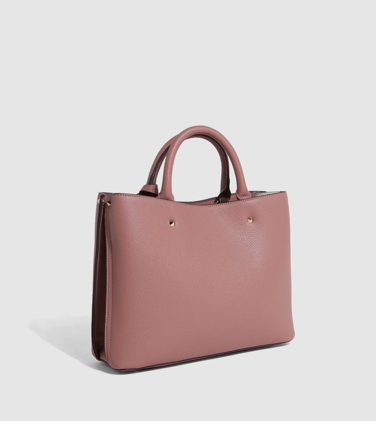 Logo Detail Textured Satchel Bag