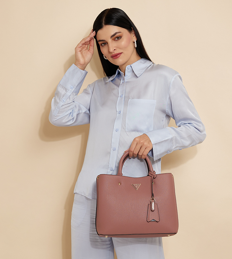 Logo Detail Textured Satchel Bag